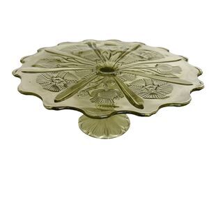 Vtg MCM L.E. SMITH Green Glass Thistle Star Pedestal Cake Plate Pedestal 11.5”